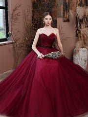 Burgundy Long Prom Dresses, A Line Burgundy Formal Wedding Party Dress