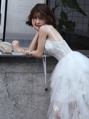 Lovely White Tulle Straps Layers Formal Dress Party Dress, White Evening Dresses