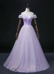 Lavender Tulle Sweetheart Off Shoulder Formal Dress, Long Party Dress Prom Dress