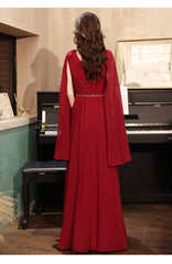 Burgundy Aline chiffon long prom dress, burgundy evening dress