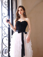 White A line tulle long prom dress white tulle formal party dress