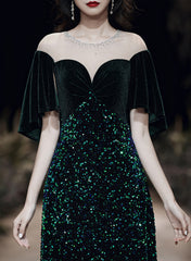 Dark Green Velvet and Sequins Mermaid Long Prom Dress, Dark Green Formal Dress