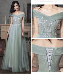 Beautiful Tulle A-line Floor Length Evening Dresses Party Dress, Tulle Party Dress with Lace