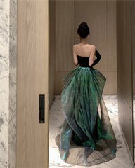 Lovely Black Mermaid Velvet Sweetheart Long Party Dress, Black  Prom Dress
