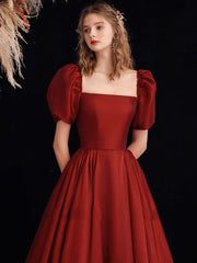 A-Line Organza Burgundy Long Prom Dress, Burgundy Long Formal Dress