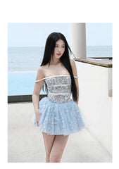 Cute A line Strapless Blue Lace Party Dresses Short Formal Homecoming Dresses Night Chic Elegant Short Dresses Cocktail Dress 16th Birthday Outfits Hoco Dresses DH2753