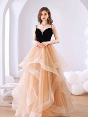 Champagne sweetheart neck long prom dress, backless sweet 16 dress