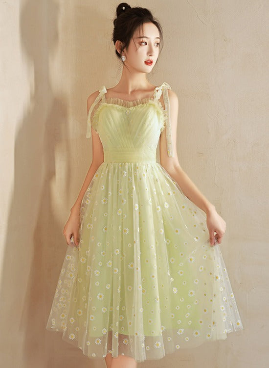 Light Green Tulle Beaded Short Evening Dress, Green Tulle Prom Dress