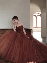 Unique tulle beads long prom dress, tulle formal dress