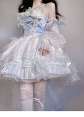 Modest Ball Gown Strapless Blue Organza Floral Holiday Lolita Dress Birthday Dresses Birthday Outfits SD1240