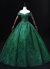 Green Ball Gown Sweetheart Tulle Sweet 16 Dress, Green Long Prom Dress Party Dress