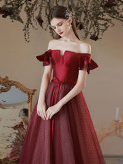 Aline Square Neckline Burgundy Long Prom Dresses, Burgundy Formal Evening Dresses