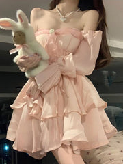 Cute A Line Off The Shoulder Chiffon Pink Short Birthday Dresses Birthday Outfits SD1182