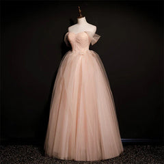 Pink Off Shoulder Beaded Tulle Long Party Dresses A-line Formal Dresses Prom Dress Elegant Wholesale