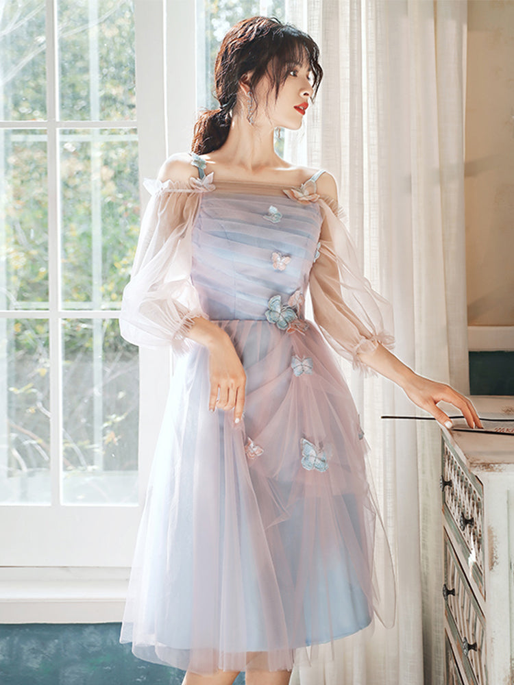 Cute Pink and Blue Short Tulle Homecoming Dress Party Dress, Lovely Tulle Prom Dresses