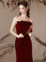 Unique Mermaid Velvet Burgundy Long Prom Dress, Burgundy Evening Dress