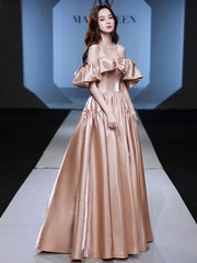 Champagne satin long prom dress, champagne satin evening dress