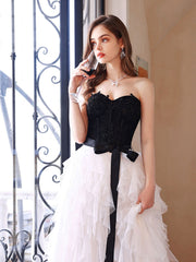 White A line tulle long prom dress white tulle formal party dress