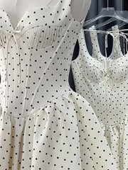 Cute A line Sweetheart Black Polka Dots Short Satin Formal Homecoming Dresses Party Graduation Dress Hoco Dresses DH2751