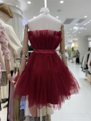 Cute Short Blue Tulle Party Dress with Bow, Lovely Formal Dresses Homecoming Dress