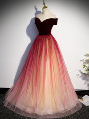 Burgundy off shoulder tulle long prom dress burgundy formal dress