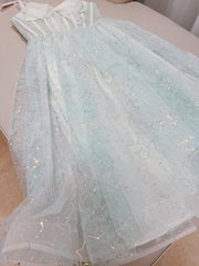 Lovely Sweethart Tulle Long A-line Formal Dress, Light Blue Tulle Prom Dress
