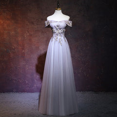 Beautiful Light Grey Long Prom Dress, Grey Party Dress