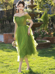 Lovely Green Tulle Beaded Straps Short Party Dress, Green Short Homecoming Dress