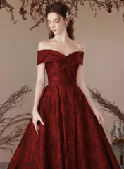 Wine Red Off Shoulder Simple A-line Prom Dress, Wine Red Evening Dress