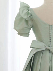 Simple green v neck satin short prom dress, green evening dress