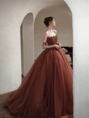 Unique tulle beads long prom dress, tulle formal dress