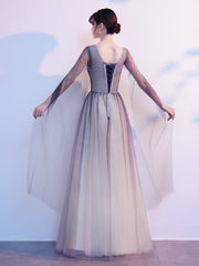 Gradient V-neckline Tulle Party Dress, A-line Gradient Evening Dress Prom Dress Evening Dress