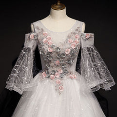 Charming Floral and Lace Ball Gown Sweet 16 Dress, Light Grey Party Dress