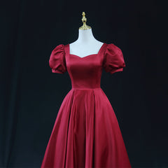 Wine Red Satin Bridesmaid Dress Party Dress, Tea Length Prom Dresses