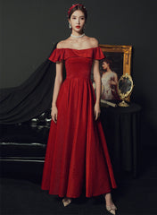 Red Off Shoulder A-line Long Party Dress Formal Dress, Red Long Prom Dress