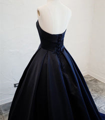 Navy Blue Satin Long Party Dress,  Elegant Dark Blue Formal Dress Evening Dress