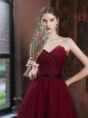 Burgundy Long Prom Dresses, A Line Burgundy Formal Wedding Party Dress