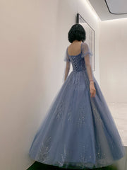 BlueTulle Long Beautiful Prom Dress Party Dress, Blue Floor Length Formal Dresses