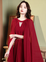 Burgundy Aline chiffon long prom dress, burgundy evening dress