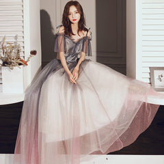 Beautiful Off Shoulder Gradient Shiny Tulle Party Dress, A-line Tulle Prom Dresses