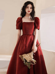 Lovely Wine Red Short Sleeves Organza Party Dress, A-line Wine Red Prom Dress