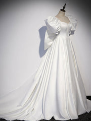 White  satin long prom dress, white long evening dress