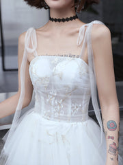 Lovely White Tulle Straps Layers Formal Dress Party Dress, White Evening Dresses