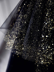 A-Line Sweetheart Neck Tulle Sequin Black Long Prom Dress, Black Formal Dress