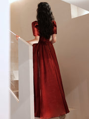 Lovely Wine Red Short Sleeves Organza Party Dress, A-line Wine Red Prom Dress
