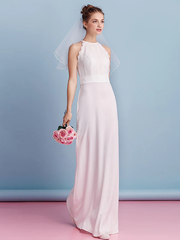 Wedding Dresses Jewel Neck Floor Length Chiffon Lace Regular Straps Floral Lace with Lace Sash  Ribbon
