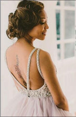 Princess A-Line Sleeveless Beading Open Back Bridal Dress