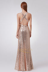 Sheath/Column Sequined V-neck Sexy Prom Dress With Sequins