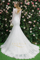 Trumpet/Mermaid Chapel Train Lace Wedding Dress with Long Sleeves