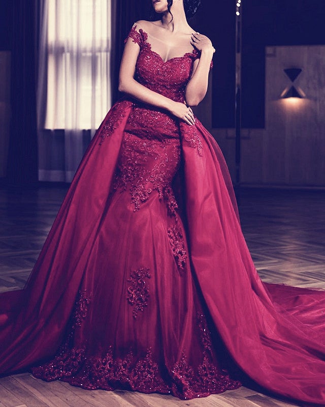 Off Shoulder Mermaid Appliques Dresses Detachable Skirt